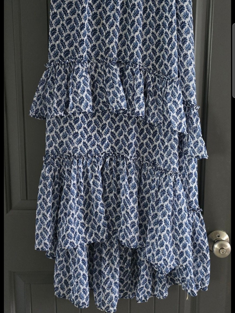 H&M Blue and White Tiered Floral Midi Skirt